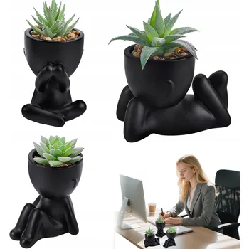 umělá květina MALÁ UMĚLÁ ROSTLINA 3KS ČERNÉ KVĚTINÁČE DEKORACE NA STŮL