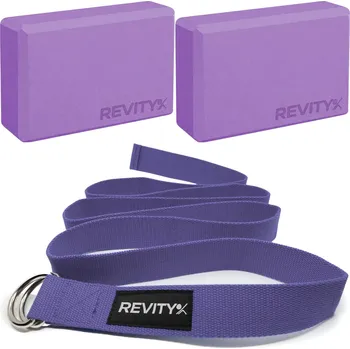 REVITY Sada na jógu REVITY Yoga Set - 2x pěnový blok, 1x popruh FIALOVÁ