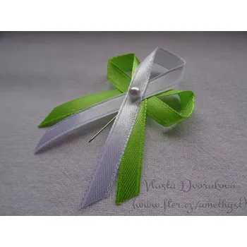 Svatební dekorace Vývazek s perličkou - jarní zelená 3101 / bílá