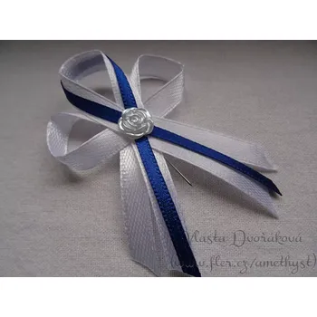 Svatební dekorace Vývazek bílý s růžičkou - modrá 415