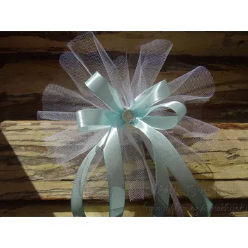 Svatební dekorace Mašle na kliky nebo zrcátka - bílý tyl / mint sv.