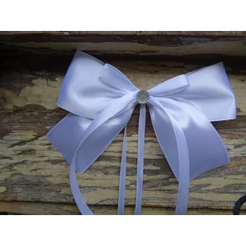 Svatební dekorace Atlasová mašle na auto bílá