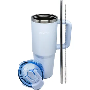 REVITY Termohrnek s brčkem a uchem - nerezová termoska 900 ml MODRÁ