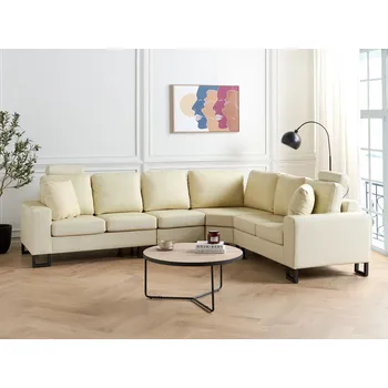 Sedací souprava Rohová sedací souprava světle béžové kožené čalounění Levá orientace s nastavitelnými opěrkami hlavy Beliani