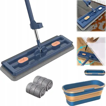 mop MOP SE ŽDÍMAČEM PLOCHÝ OTOČNÝ 360 SAMOTLAČOVACÍ + KBELÍK +2 NÁSTAVCE