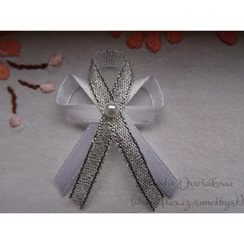 Svatební dekorace Svatební vývazek malý s perličkou - bílá/ stříbrná