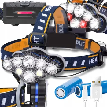 Čelovka Čelovka Čelová svítilna 7 LED CREE T6 Výkonná Vodotěsná Dobíjecí USB