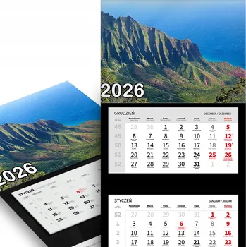 Kalendář Trojdílný kalendář 2026 nástěnný do kanceláře Natura Zelené hřbety Vzory