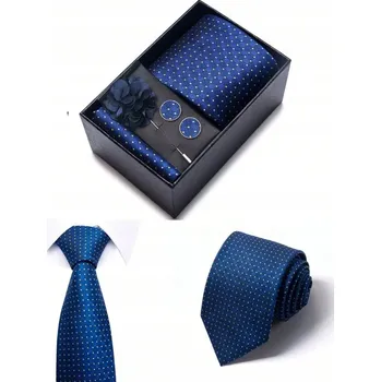 Kravata PÁNSKÁ SADA hedvábná kravata manžetové knoflíčky kapesníček boutonniere Vánoce + KRABIČKA