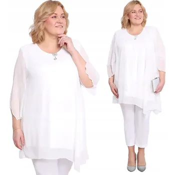 Dámská tunika Bílá šifonová tunika s broží 56/58