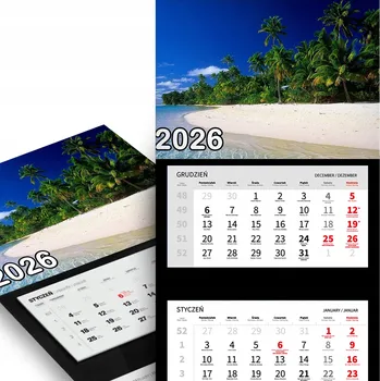 Obraz Trojdílný kalendář na rok 2026 nástěnný do kanceláře Příroda Palmy a klid Vzory