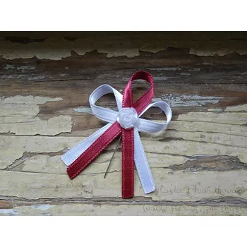 Svatební dekorace Vývazek s růžičkou - bílá / vínová 344