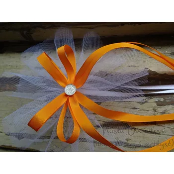 Svatební dekorace Mašle na auto - tylová s oranžovou 617