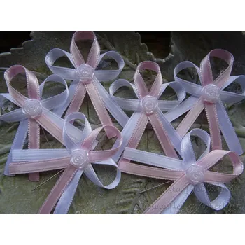 Svatební dekorace Vývazek atlasový - bílá / růžová sv. 330