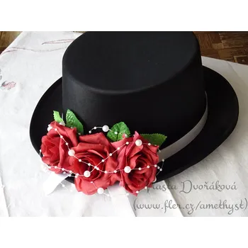 Svatební dekorace Cylindr černý - bordó růže