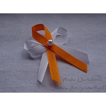 Svatební dekorace Svatební vývazek taftový s perličkou - bílá / oranžová 617