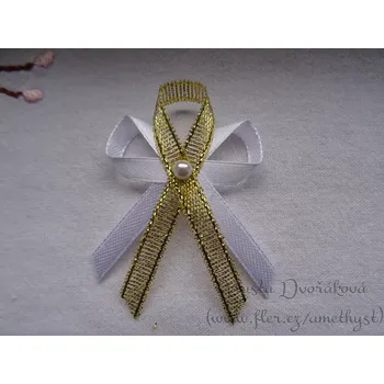 Svatební dekorace Svatební vývazek malý s perličkou - bílá / zlatá