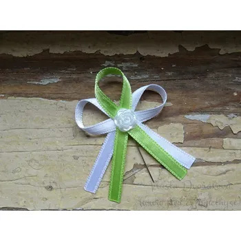 Svatební dekorace Vývazek s růžičkou - bílá / zelená světlá 630