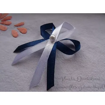 Svatební dekorace Vývazek s perličkou - temně modrá 38 / bílá