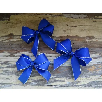 Svatební dekorace Mašlička textilní - taftová modrá / stříbro