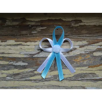 Svatební dekorace Vývazek s růžičkou - bílá / tyrkysová 655