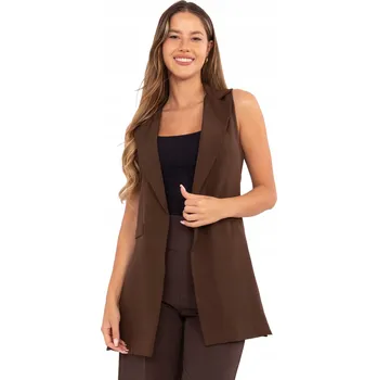 Dámská vesta Dámská Materiálová Vesta Elegantní Dlouhá s Límcem