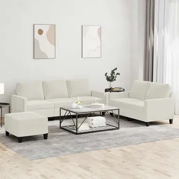 Pohovka zahrada-XL 3dílná sedací souprava s poduškami krémová samet 3201534