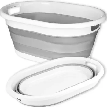 Koš na prádlo Koš na prádlo skříňový kulatý 25 l bílý/šedý plast skládací