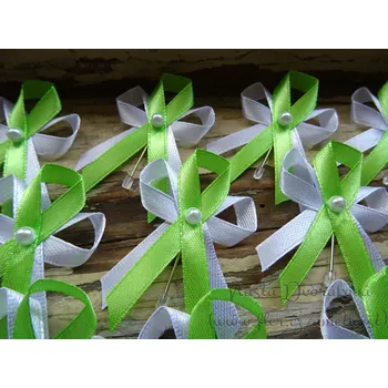 Svatební dekorace Svatební vývazek bílý s perličkou - jarní zelená 3101