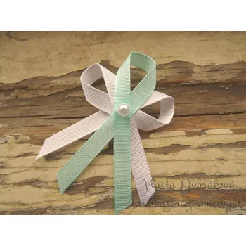 Svatební dekorace Vývazek taft. s perličkou - bílá / mint 342