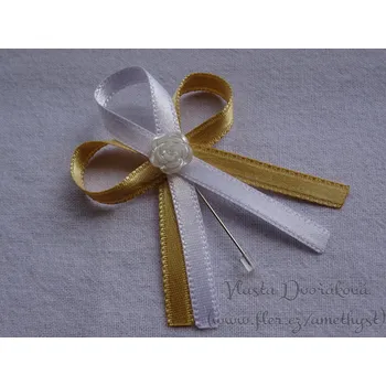 Svatební dekorace Vývazek atlasový s růžičkou - písková 723 / bílá