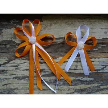 Svatební dekorace Vývazek s růžičkou velký - oranžová 617 / bílá