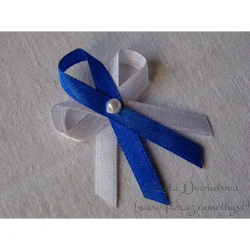 Svatební dekorace Svatební vývazek bílý s perličkou - královská modrá 3152