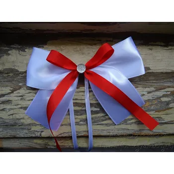 Svatební dekorace Atlasová mašle na auto bílá s červenou