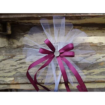 Svatební dekorace Mašle na kliky nebo zrcátka - bílý tyl / ostružina