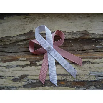 Svatební dekorace Vývazek taft. s perličkou - starorůžová 625 / bílá