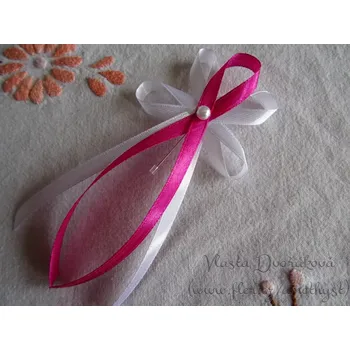 Svatební dekorace Vývazek velký s perličkou - bílá / fuchsiová 080