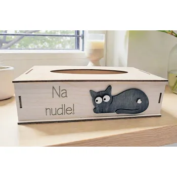 Dekorace z Řečice Dřevěný box na kapesníky kočka