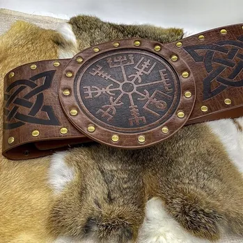 Opasek WIKING Kožený opasek s ražbou zbroje Vegvisir: Vikingský kompas