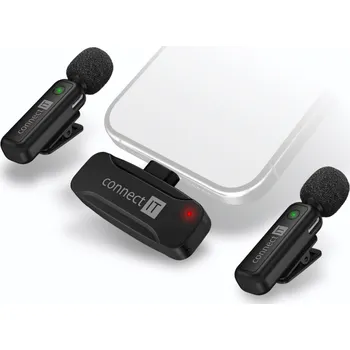 Mikrofon Connect IT Wireless Lavalier mikrofon set (2 ks + přijímač) - černá Dvojice bezdrátových mikrofonů s Lightning přijímačem, výdrží až 4?h a dosahem 20?m. Ideální pro iPhone/iPad tvůrce, podcasty a vid
