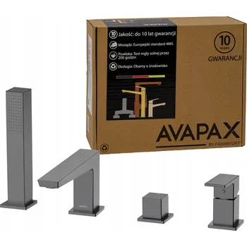 Vodovodní baterie Vanová baterie na okraj vany, 4-otvorová, stojící, s ruční sprchou, barva gun gray (šedá metalíza) AVAPAX