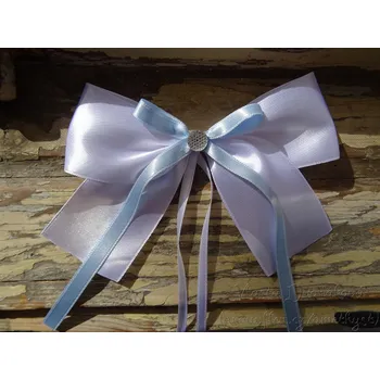 Svatební dekorace Atlasová mašle na auto bílá - světle modrá 550