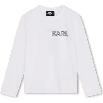 Chlapecké tričko Dětské bavlněné tričko s dlouhým rukávem Karl Lagerfeld Z30243.162.174 bílá 00X, vel. 174