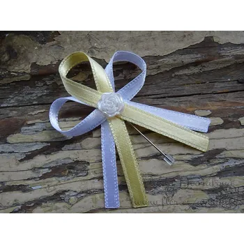 Svatební dekorace Vývazek atlasový s růžičkou - bílá / banánová 132