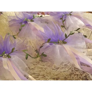 Svatební dekorace Organzové mašle na auto - fialová s bílou