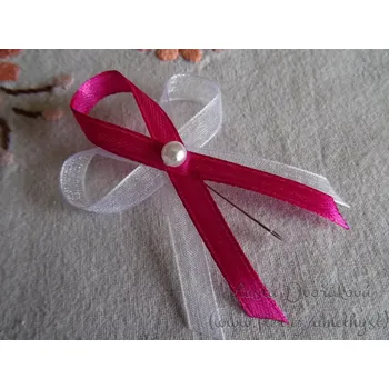 Svatební dekorace Vývazek s perličkou - bílá / fuchsiová 080 I.