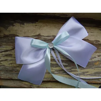 Svatební dekorace Atlasová mašle na auto bílá - mint světlá