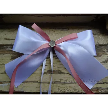 Svatební dekorace Atlasová mašle bílá se starorůžovou 625