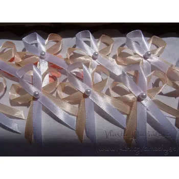 Svatební dekorace Vývazek s perličkou - broskev 124 / bílá