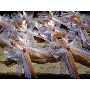 Svatební dekorace Vývazek bílý s perličkou - meruňková 175